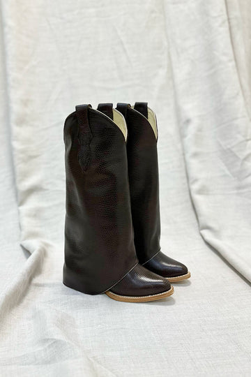 SARAVIA COCOA LIZARD PRINT COWBOY BOOT