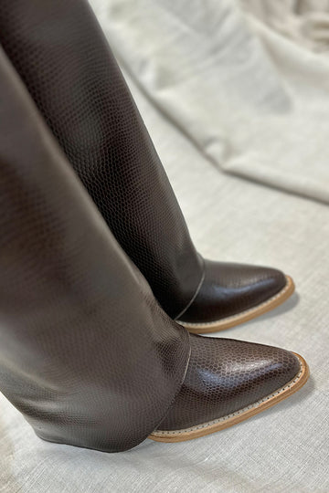 SARAVIA COCOA LIZARD PRINT COWBOY BOOT