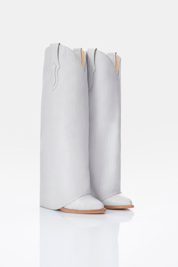 WHITE BRAIDED COWBOY BOOTS