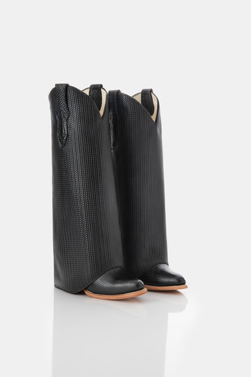 BLACK BRAIDED COWBOY BOOTS